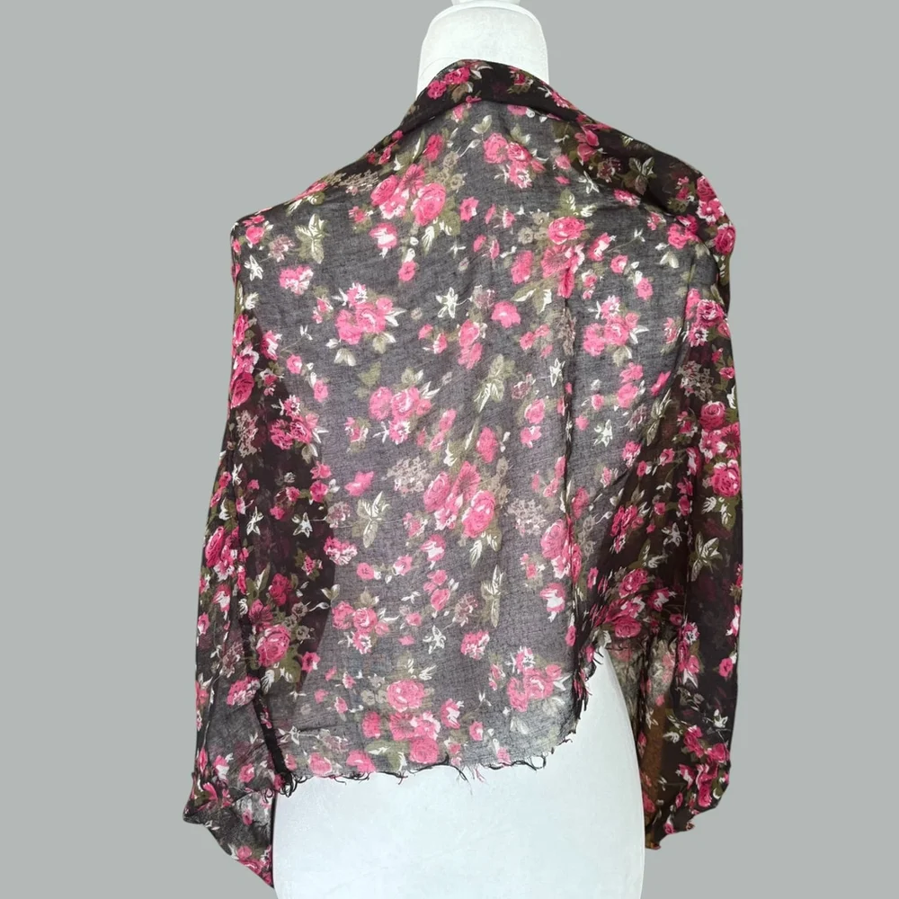 Black Pink Rose Floral Infinity Scarf